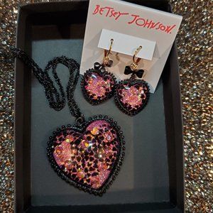 💗Pink Bubble Heart Glitter Necklace Earrings Set